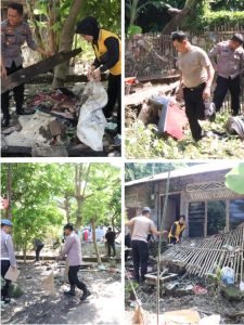 Personel Polres Binjai dan Jajaran Gotong Royong bersihkan sampah akibat Banjir