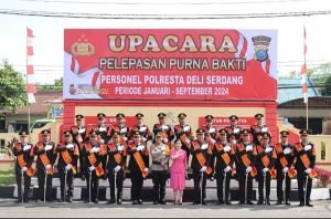 Kapolresta Deli Serdang Pimpin Upacara Pelepasan Purna Bakti Personel Polresta Deli Serdang