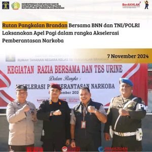 Rutan Pangkalan Brandan Bersama BNN dan TNI/POLRI Laksanakan Apel Pagi dalam rangka Akselerasi Pemberantasan Narkoba