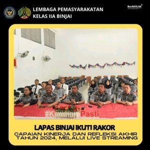 Lapas Binjai Ikuti RakorCapaian Kinerja Dan Refleksi akhir Tahun 2024 Melalui Live Streaming