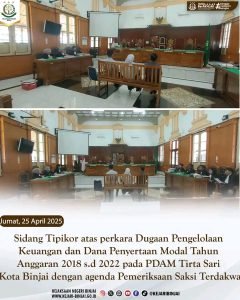 Sidang tipikor atas perkara dugaan pengelolaan keuangan Dan dana penyertaan modal Tahun anggaran 2018 SD 2022 pada PDM tirtasari kota Binjai dengan agenda pemeriksaan saksi terdakwa