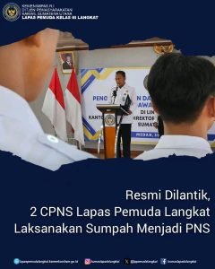 Resmi Dilantik, 2 CPNS Lapas Pemuda Langkat Laksanakan Sumpah Menjadi PNS