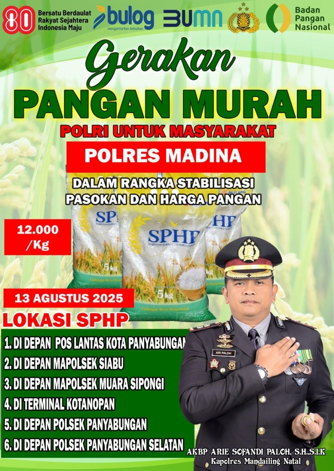 Polres Madina Gelar Gerakan Pangan Murah, Beras Dijual Rp12.000/Kg