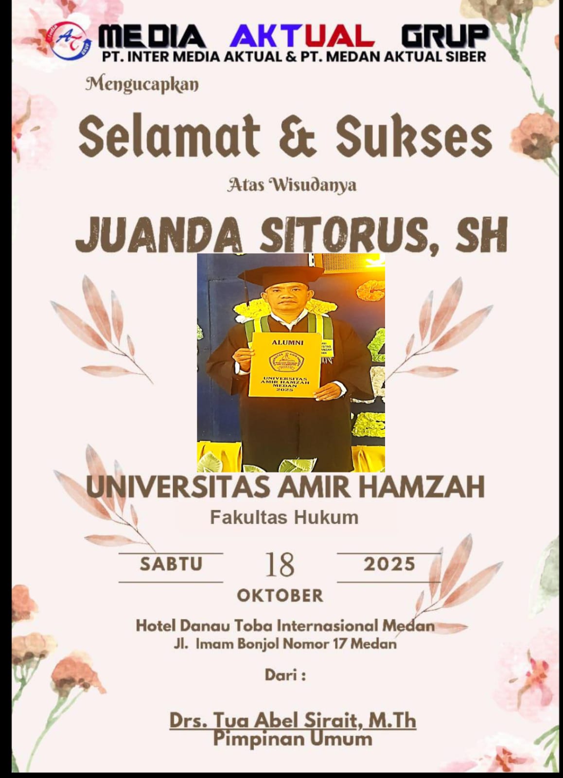 Juanda Sitorus Sebagai Wartawan, Raih Gelar Sarjana Hukum