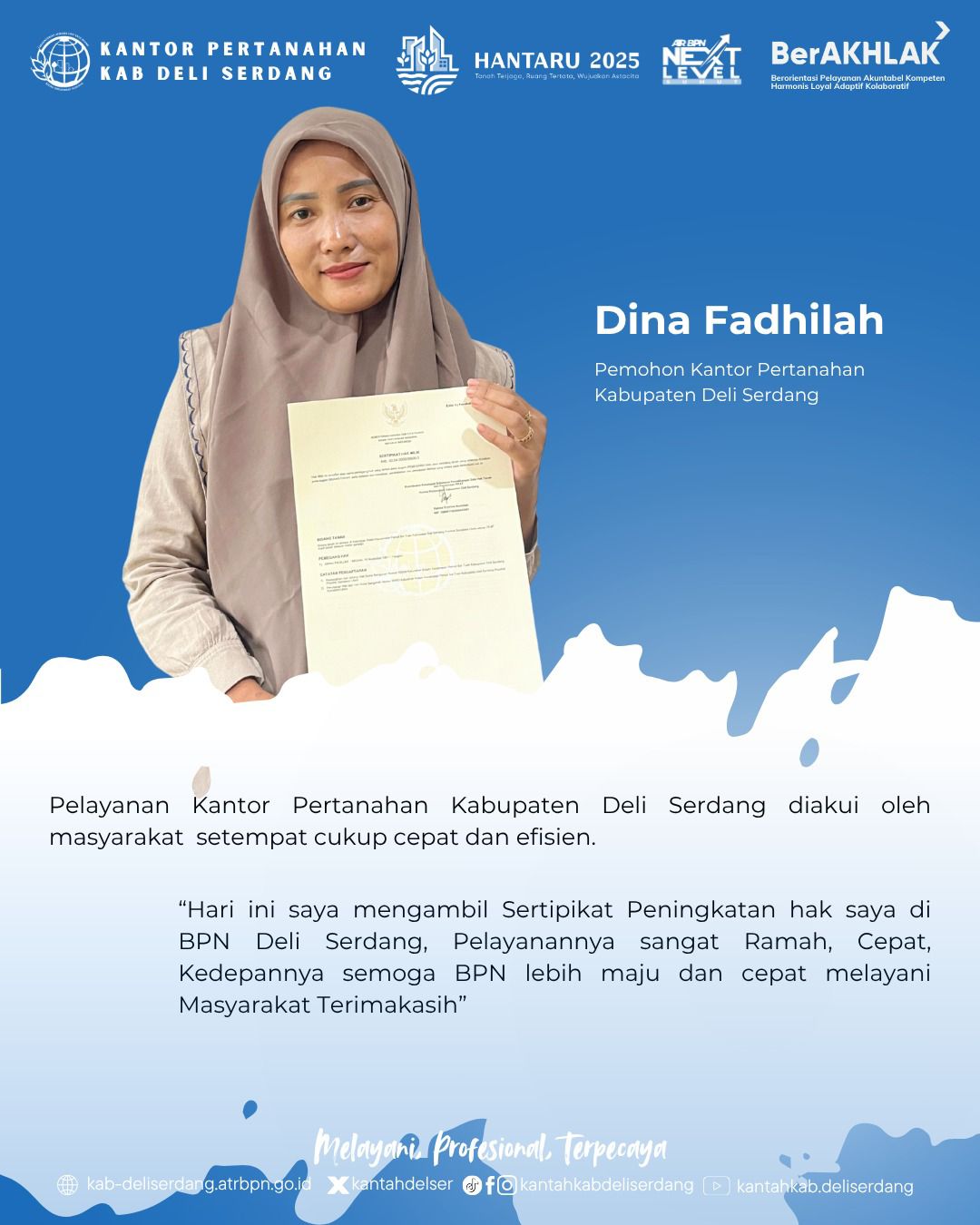 Kantor Pertanahan Deli Serdang Serahkan Sertipikat Tanah kepada Pemohon Perubahan Hak