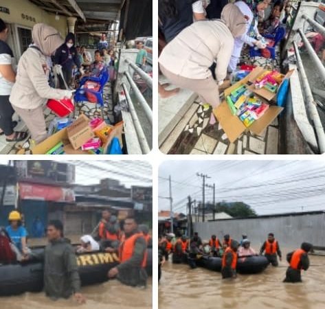 Sat Brimob Polda Sumut Berikan Layanan Kesehatan dan Evakuasi Korban Banjir di Kuala Bekala