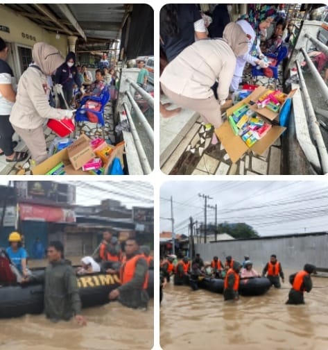 Sat Brimob Polda Sumut Berikan Layanan Kesehatan dan Evakuasi Korban Banjir di Kuala Bekala