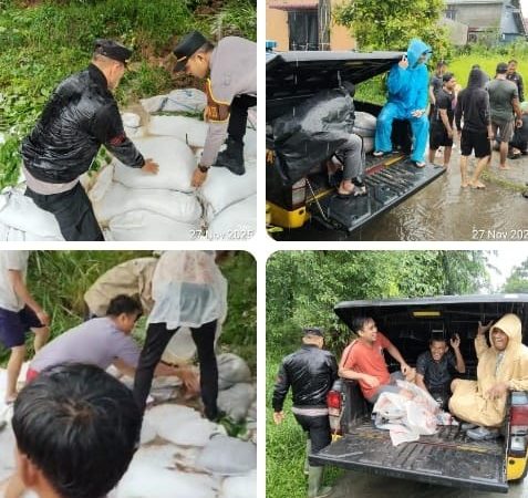 Polres Pelabuhan Belawan dan Warga Bahu-Membahu Perbaiki Tanggul Sungai Deli yang Jebol di Panah Hijau