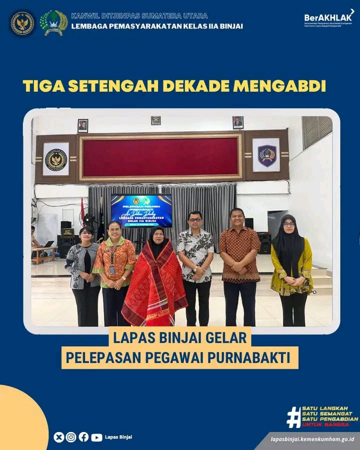 Lapas Binjai Gelar Pelepasan Pegawai Purnabakti.