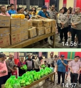 Kapolsek Medan Timur Kompol Agus M Butar Butar, Terima Bantuan Sosial dari Kapolrestabes Medan Yang Ditujukan ke Posko Bencana Banjir GISM HKBP Nomensen
