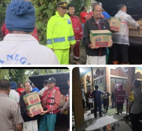 Banjir Rendam Langkat, Polres Salurkan Bantuan Sembako dan Nasi Bungkus ke Pengungsi