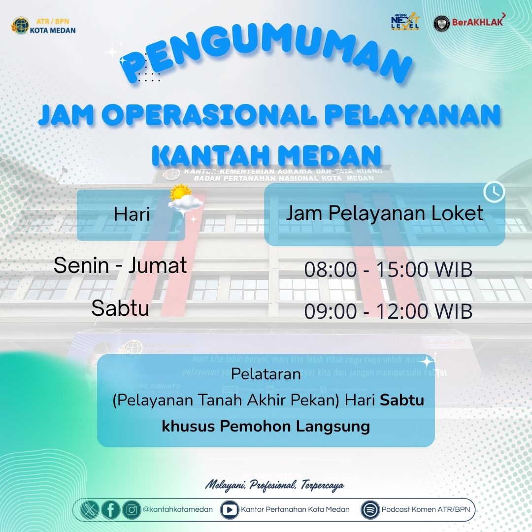 Akses Layanan Lebih Mudah: Kantor Pertanahan Kota Medan Hadir Senin hingga Sabtu