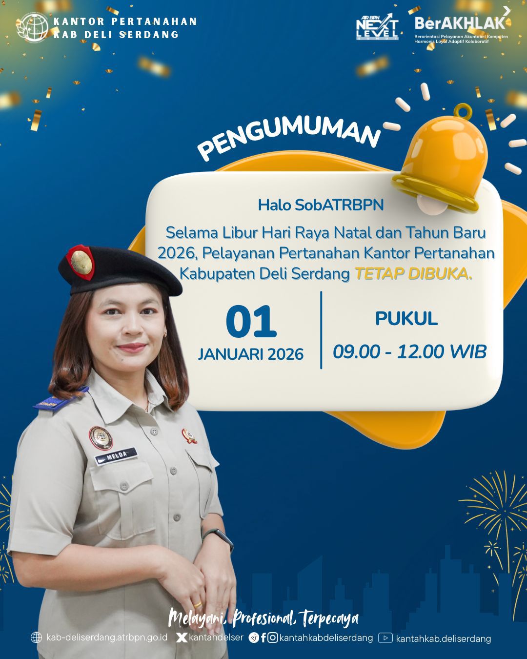 Kantor Pertanahan Deli Serdang Buka Pelayanan Terbatas Selama Libur Natal 2025 dan Tahun Baru 2026
