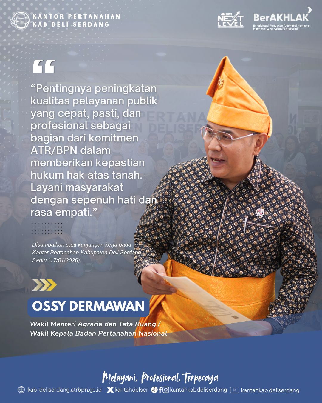 Wamen ATR/BPN Apresiasi Komitmen Pelayanan Pertanahan di Deli Serdang