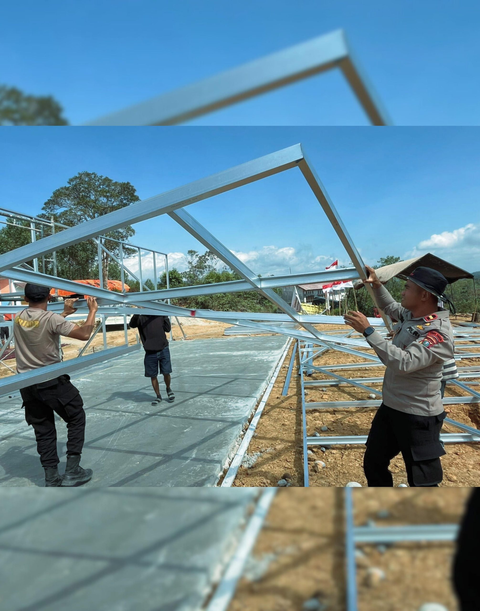 Sinergi Brimob, TNI, dan Pemda Percepat Pembangunan Huntara di Aek Latong