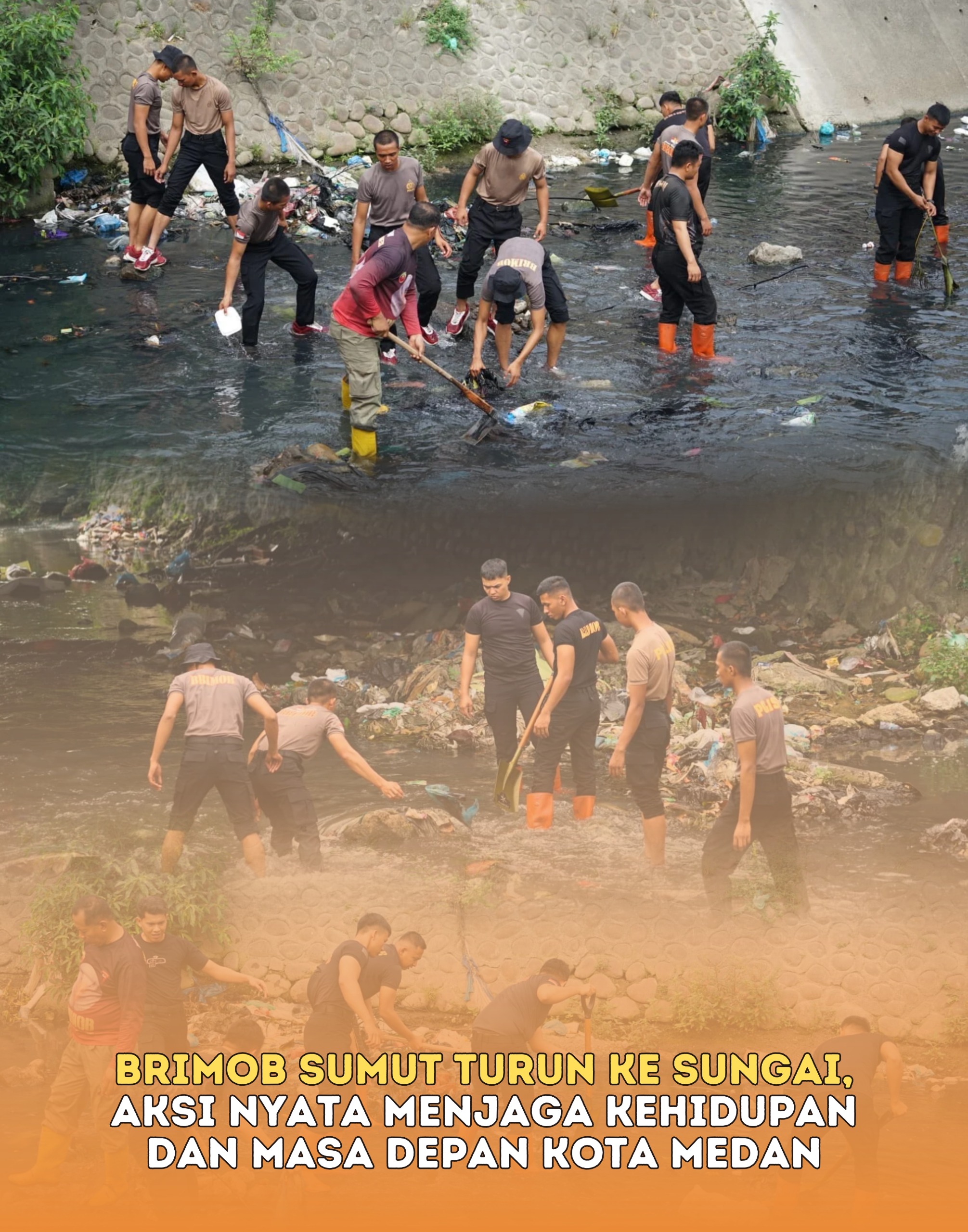Brimob Sumut Turun ke Sungai, Aksi Nyata Menjaga Kehidupan dan Masa Depan Kota Medan