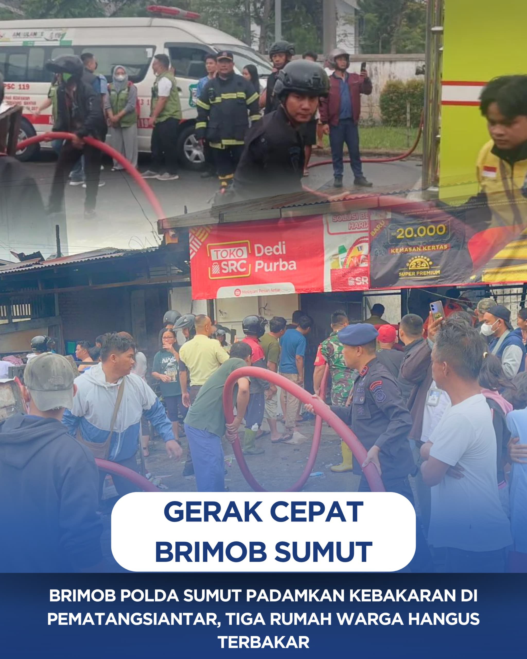 Gerak Cepat Brimob Polda Sumut Bantu Padamkan Kebakaran di Pematangsiantar