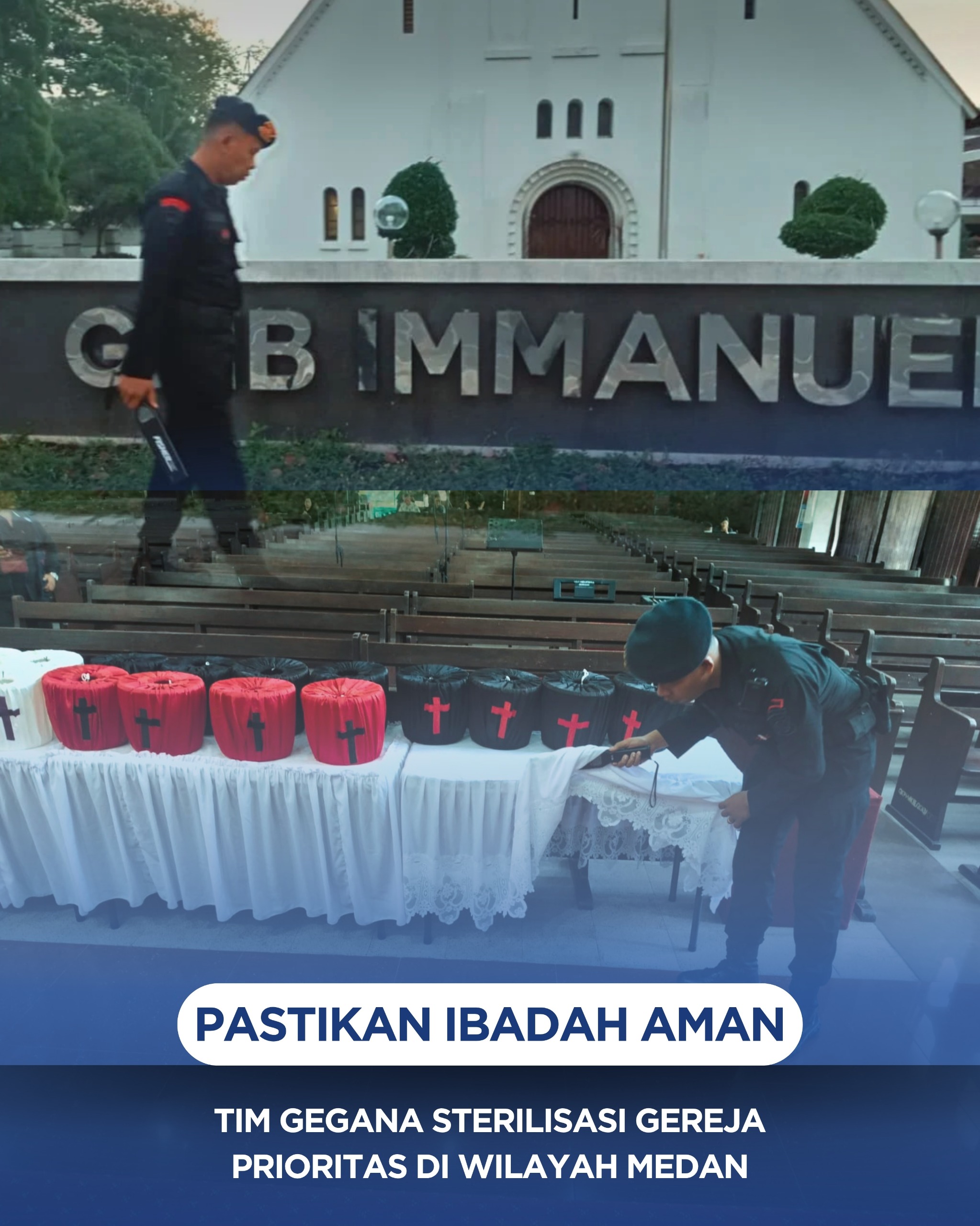 Pastikan Ibadah Aman, Tim Gegana Sterilisasi Gereja Prioritas di Wilayah Medan