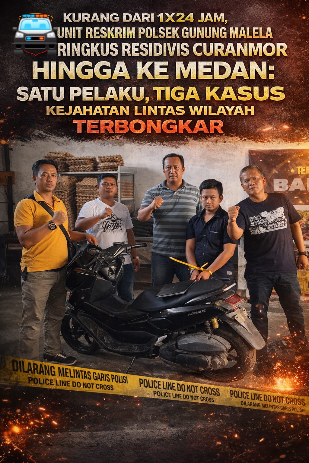 Kurang Dari 1×24 Jam, Unit Reskrim Polsek Gunung Malela Ringkus Residivis Curanmor Hingga Ke Medan: Satu Pelaku, Tiga Kasus Kejahatan Lintas Wilayah Terbongkar