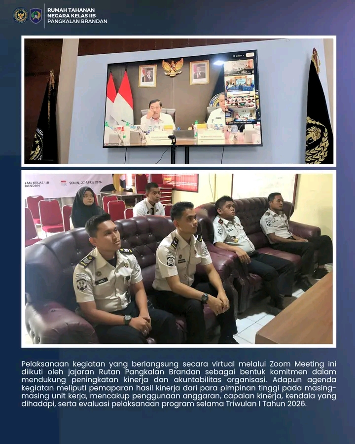 Rutan Pangkalan Brandan Ikuti Anev Kinerja Triwulan I Tahun 2026 Kemenimipas Secara Virtual