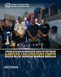 Tingkatkan Keamanan dan Ketertiban, Karutan Tanjung Pura Pimpin Razia Blok Hunian Warga Binaan