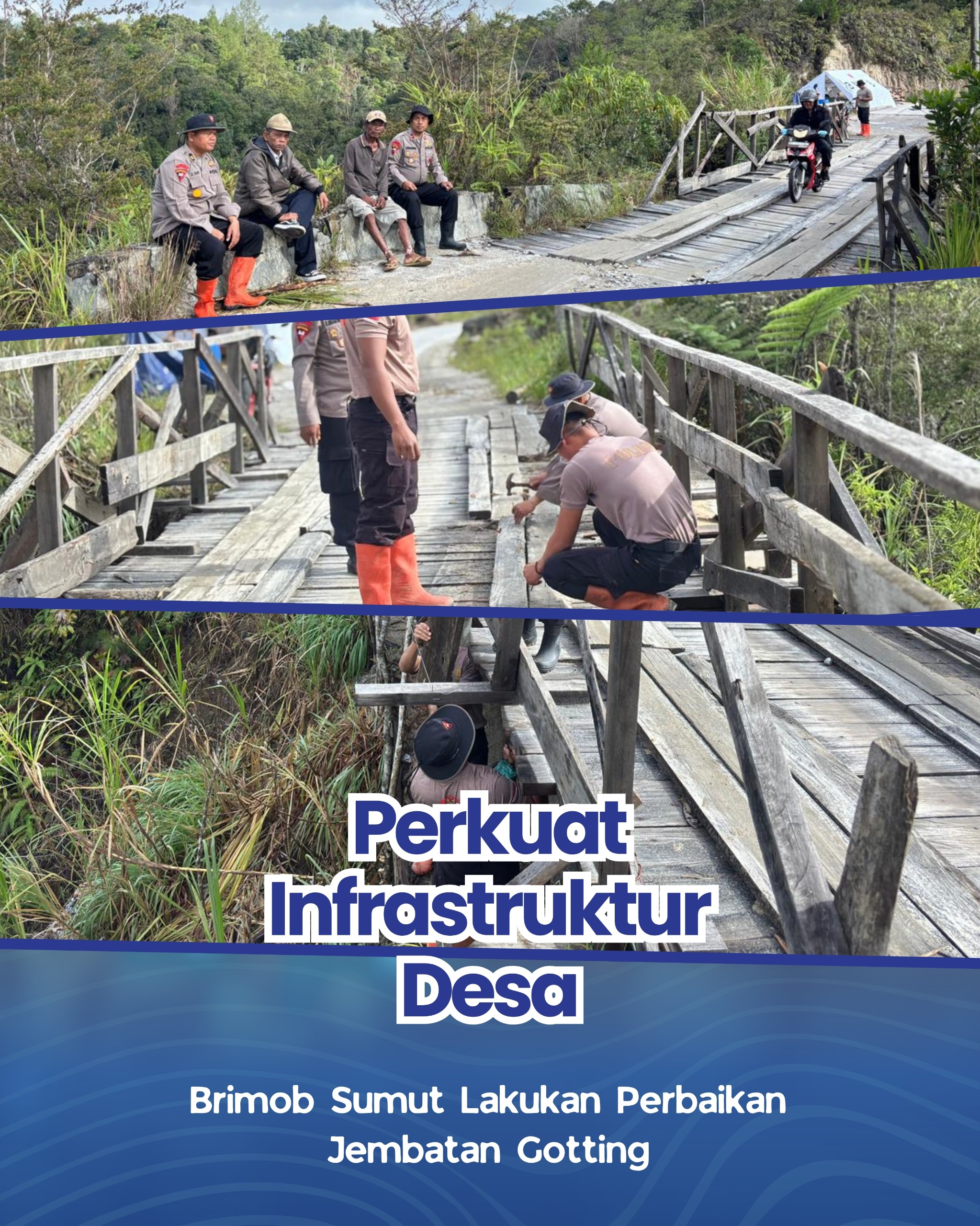 Perkuat Infrastruktur Desa, Brimob Sumut Lakukan Perbaikan Jembatan Gotting