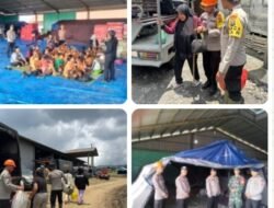 Tak Sekadar Mengamankan, Polres Karo dan Brimob Layani Mobilitas Warga Pengungsi Sinabung